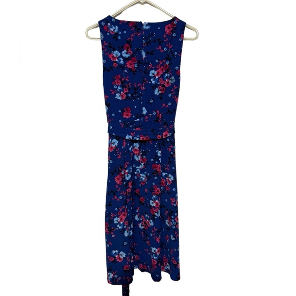 Elle Blue Pink Floral Fit Flare Belted Midi Dress Women’s Size Small - Picture 3 of 8